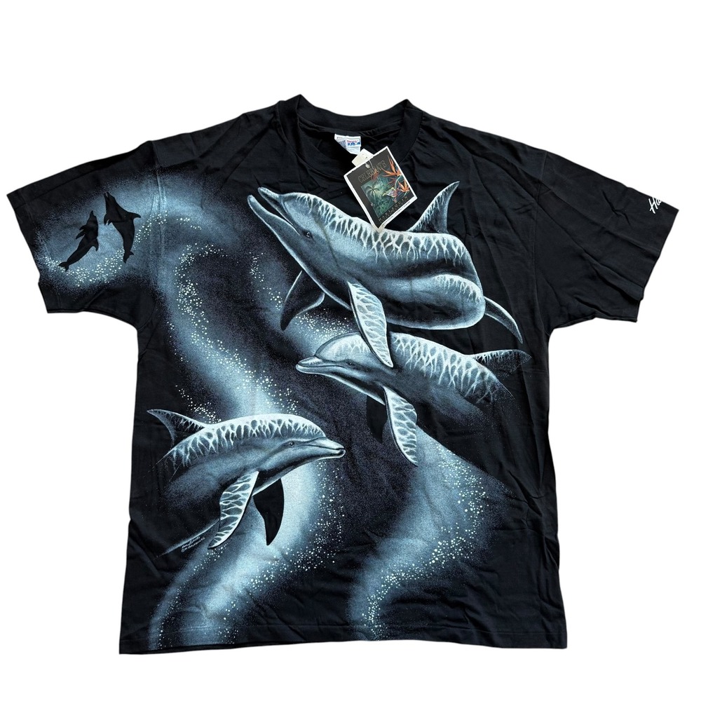 Vintage 1994 Harlequin Nature Graphics Dolphin‎ T-Shirt Hanes Beefy-T XL NWT